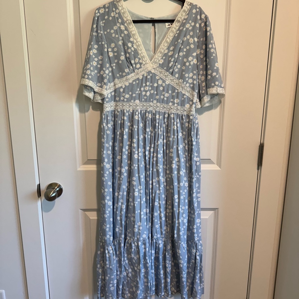 In Bloom Light Blue Dress with Lace Detail
